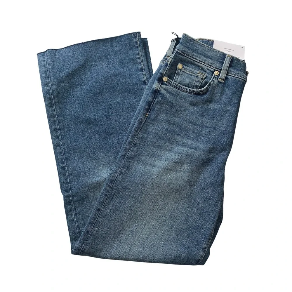 NEW 7 For All Mankind Alexa Cropped Jeans Felicity Blue Raw Hem Size 26